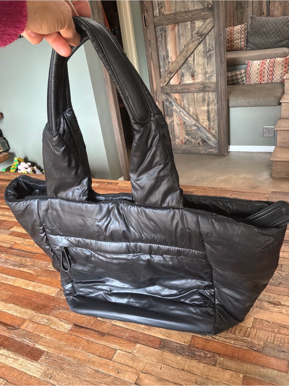 caraa Black Quilted Puffer Tote